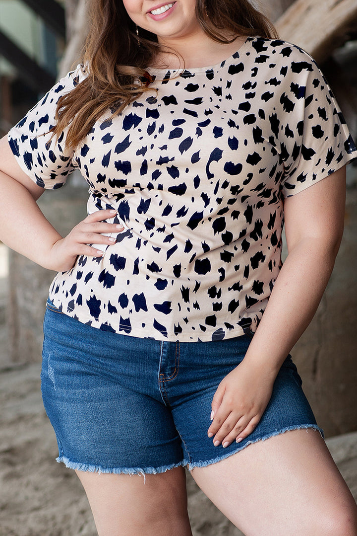 Leopard Print Twist Open Back Plus Size Top