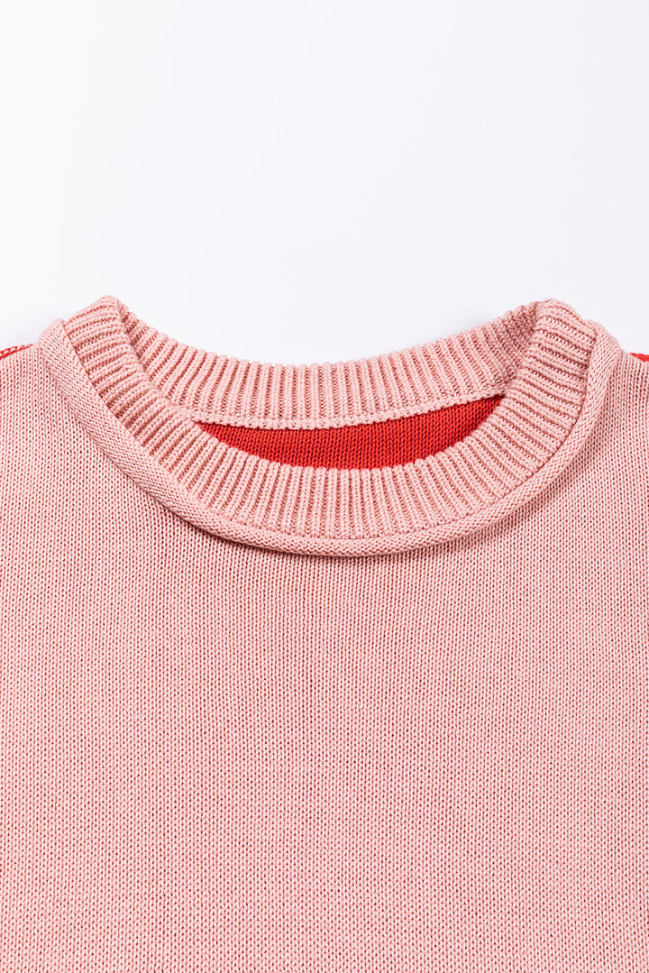 Colorblock Bishop Sleeve Ribbed Trim Sweater