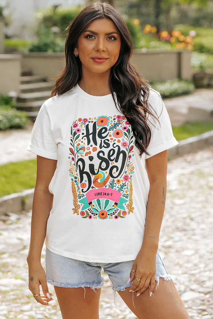 Risen Floral Print Round Neck T Shirt