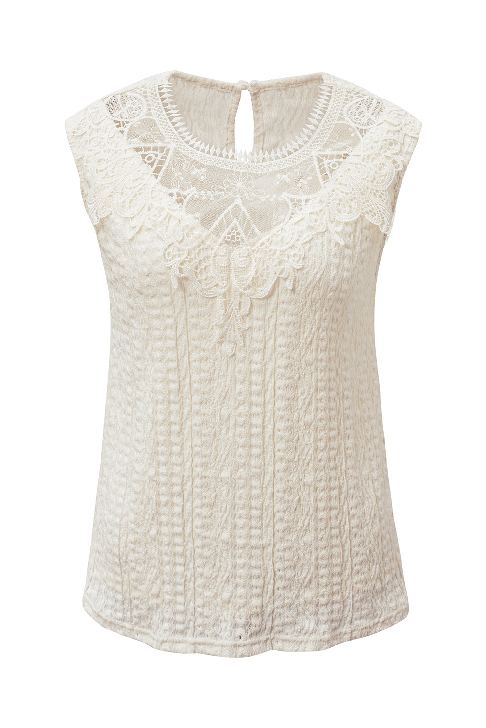 Guipure Lace Crochet Keyhole Back Tank Top