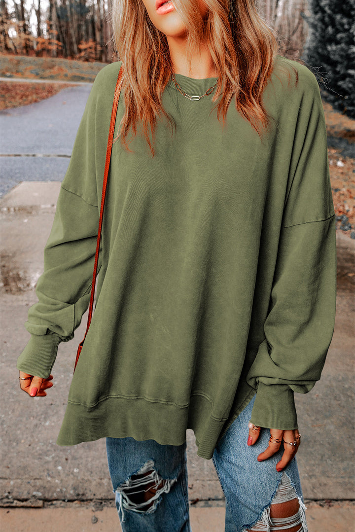 Drop Shoulder Ribbed Trim Oversized Sweatshirt