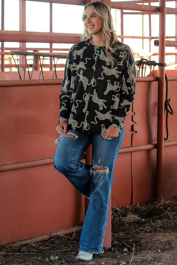 Lively Cheetah Print Long Sleeve Top