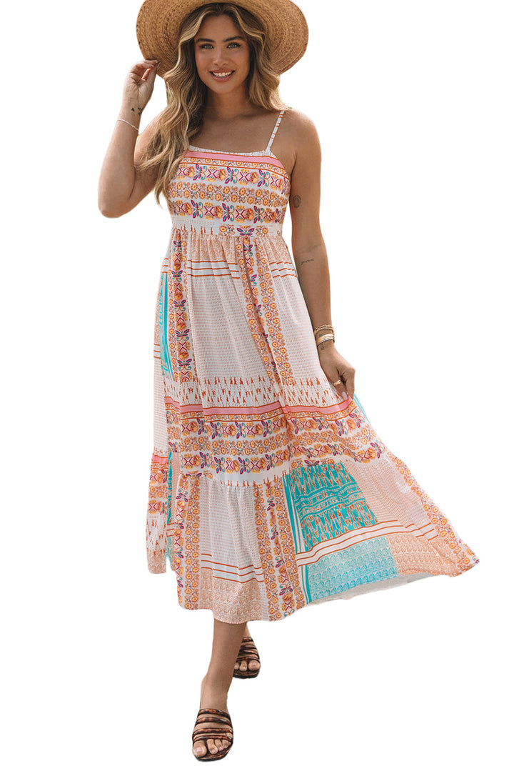 Boho Patchwork Print Square Neck Sundress