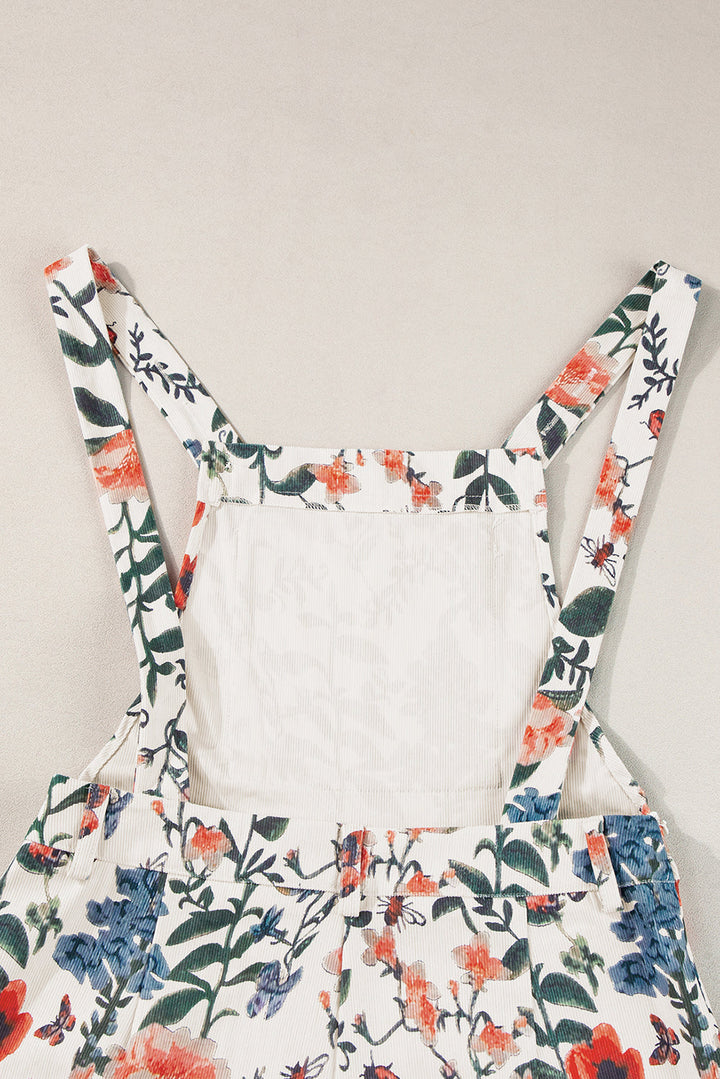 Floral Print Bib Open Back Romper