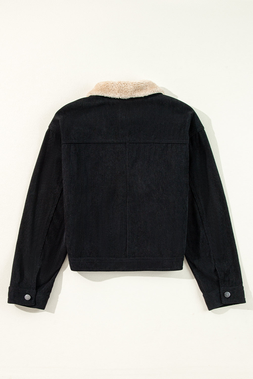 Fleece Lined Button-up Collared Corduroy Crop Jacket