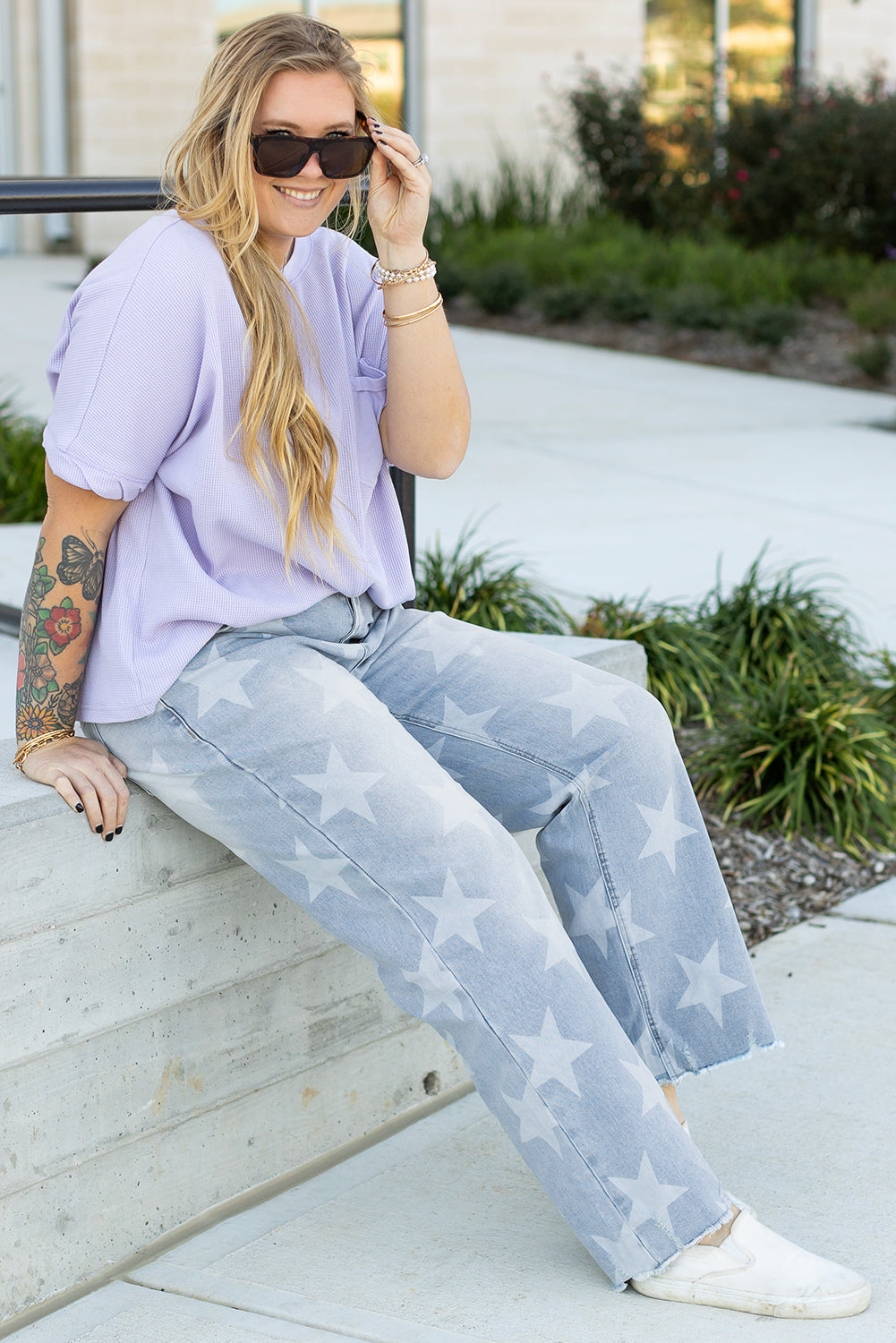 High Waist Star Pattern Plus Size Jeans