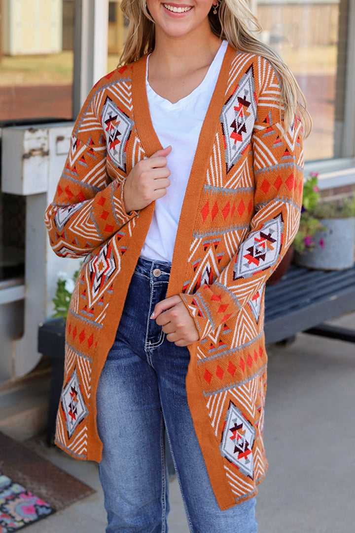 Aztec Geometric Knit Open Front Cardigan