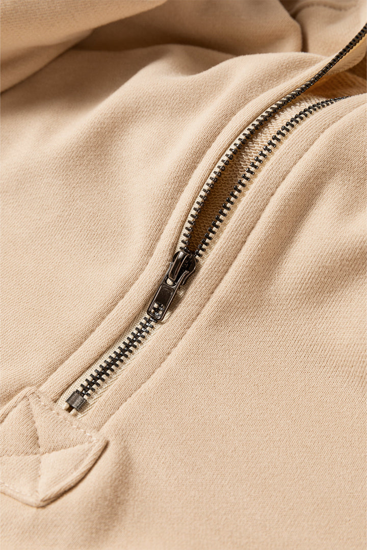 Solid Kangaroo Pocket Half Zipper Oversized Hoodie