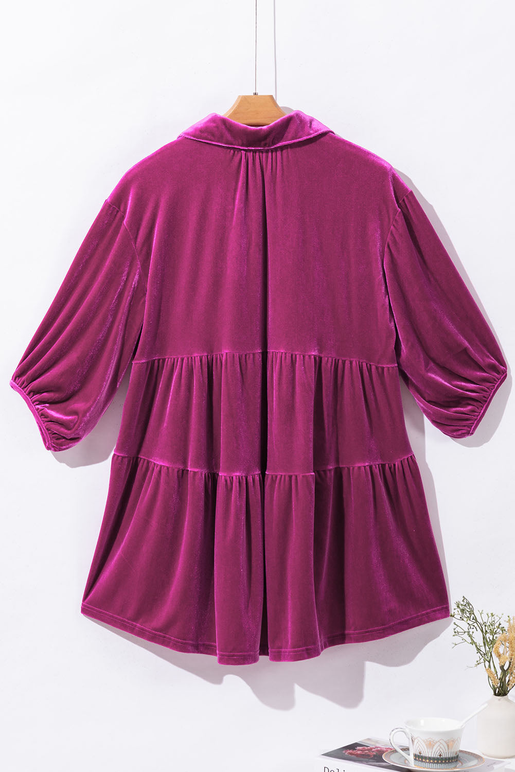 3/4 Sleeve Tunic Babydoll Velvet Shirt