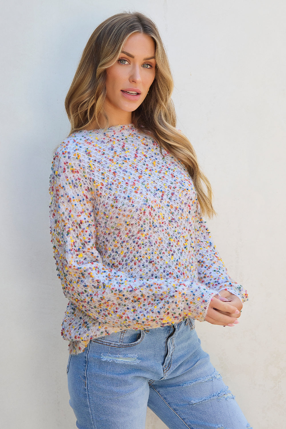 Confetti Knit Popcorn Sweater Top