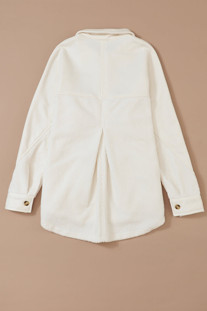 Button-Up Stitching Pocket Raw Hem Shacket