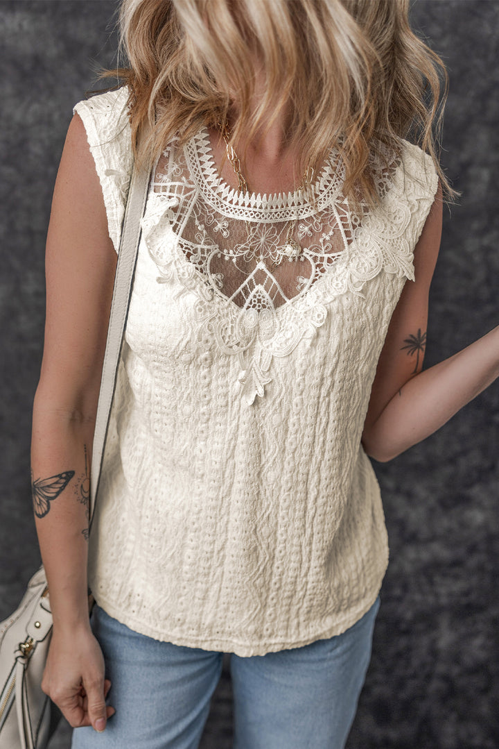 Guipure Lace Crochet Keyhole Back Tank Top