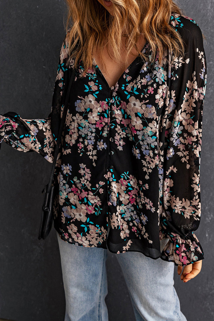 Wildflower Print Chiffon Blouse