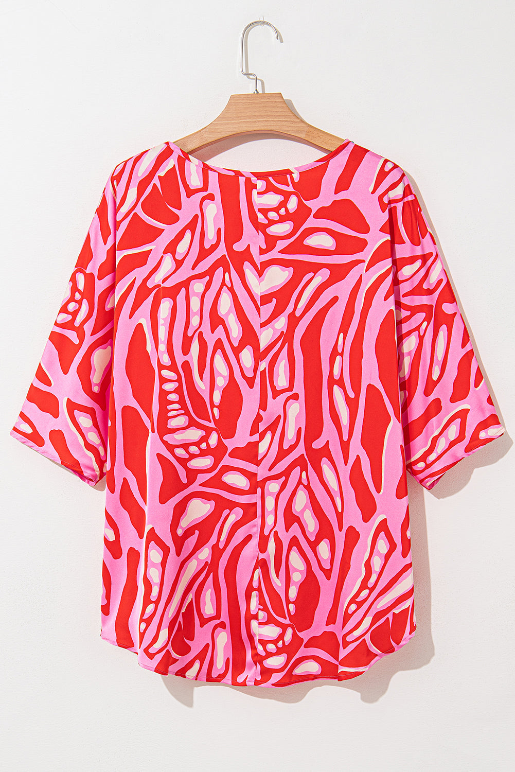 Abstract Print V Neck Batwing Sleeve Oversized Blouse