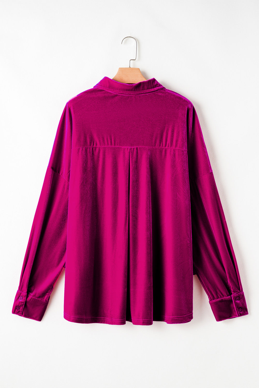 Plus Size Velvet Chest Pocket Drop Shoulder Shirt