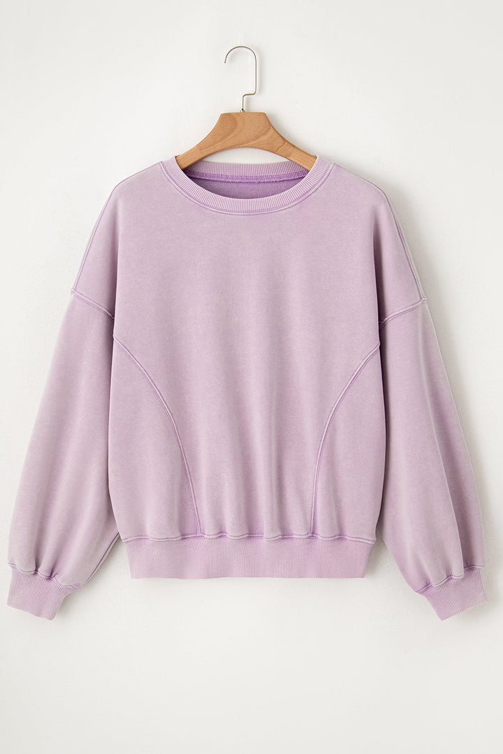 Exposed Seam Batwing Sleeve Drop Shoulder Sweatshirt