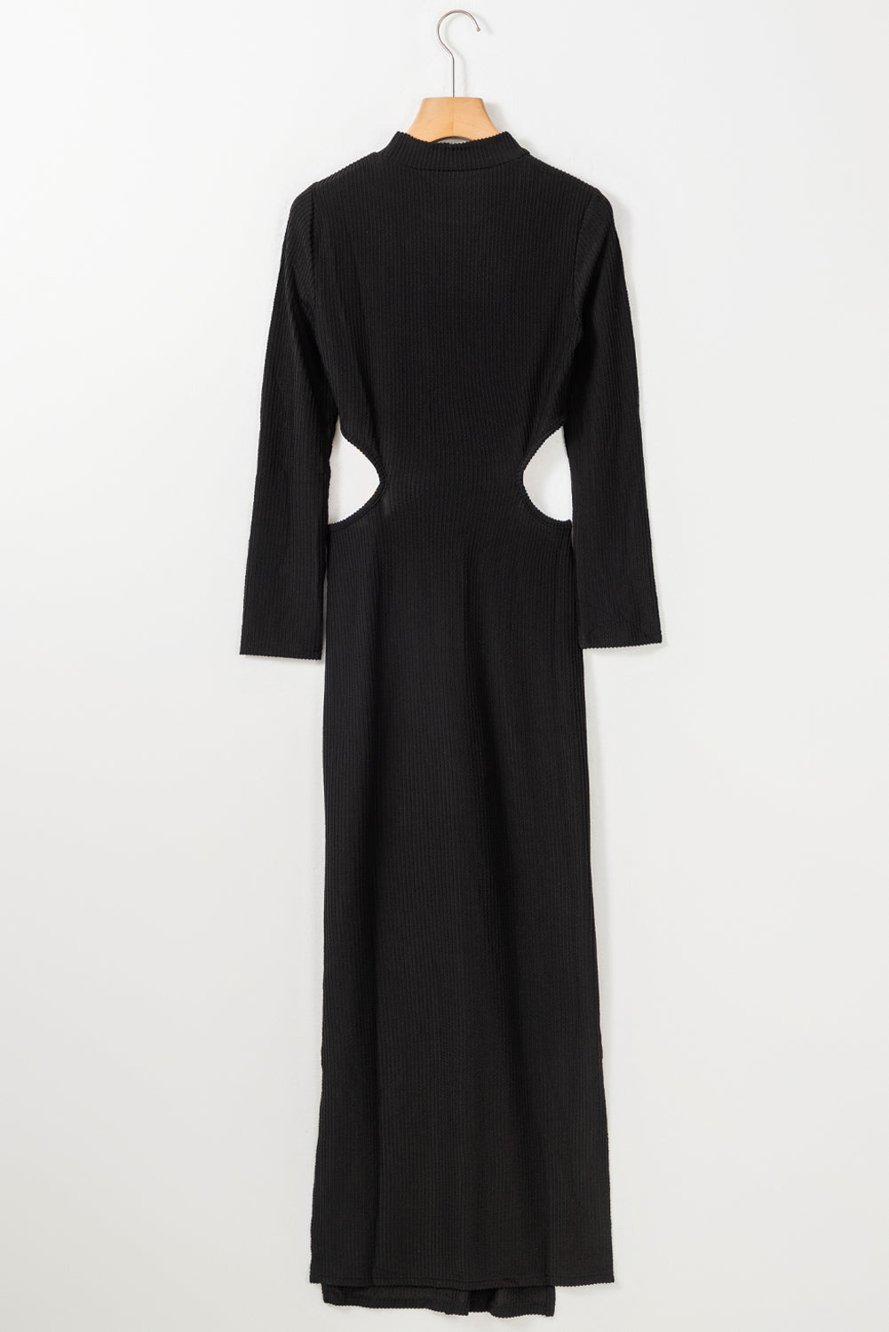 Ribbed Twist Cutout Long Sleeve Dress