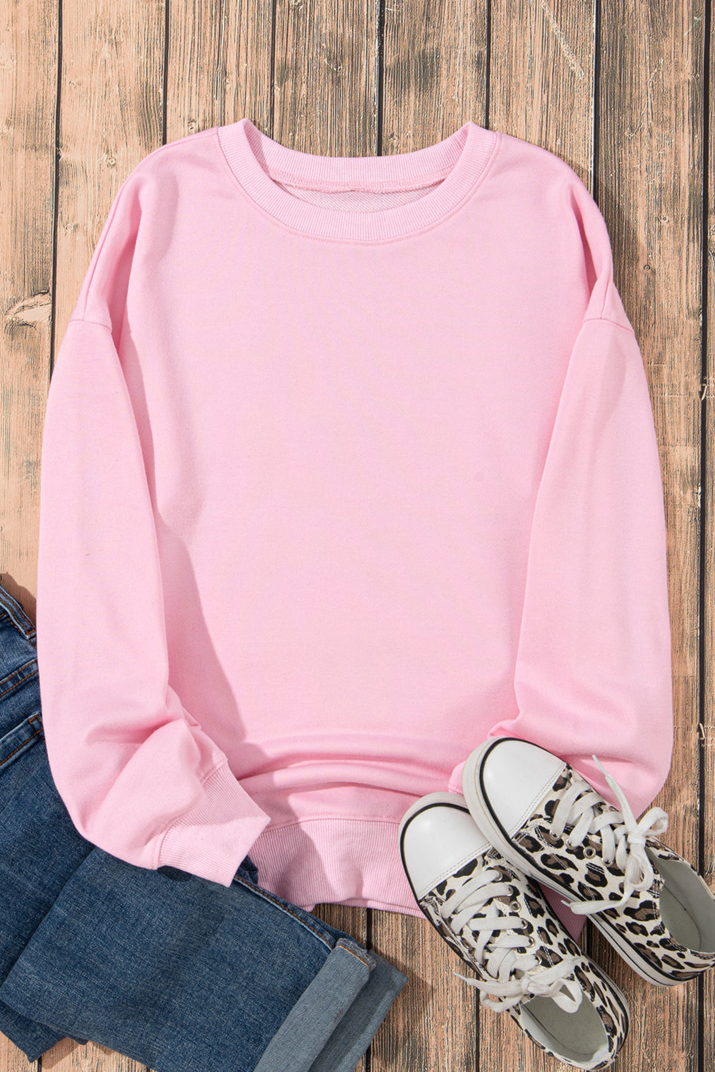 Plain Crew Neck Pullover Sweatshirt