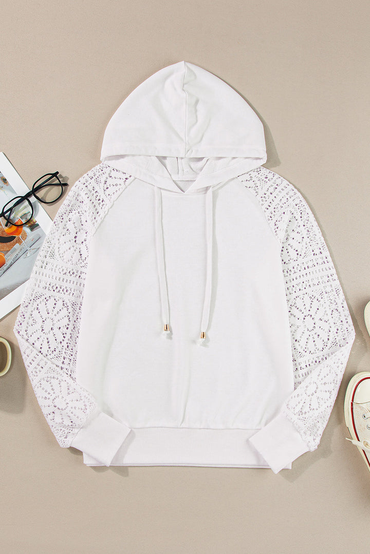 Lace Patchwork Sleeve Drawstring Hoodie