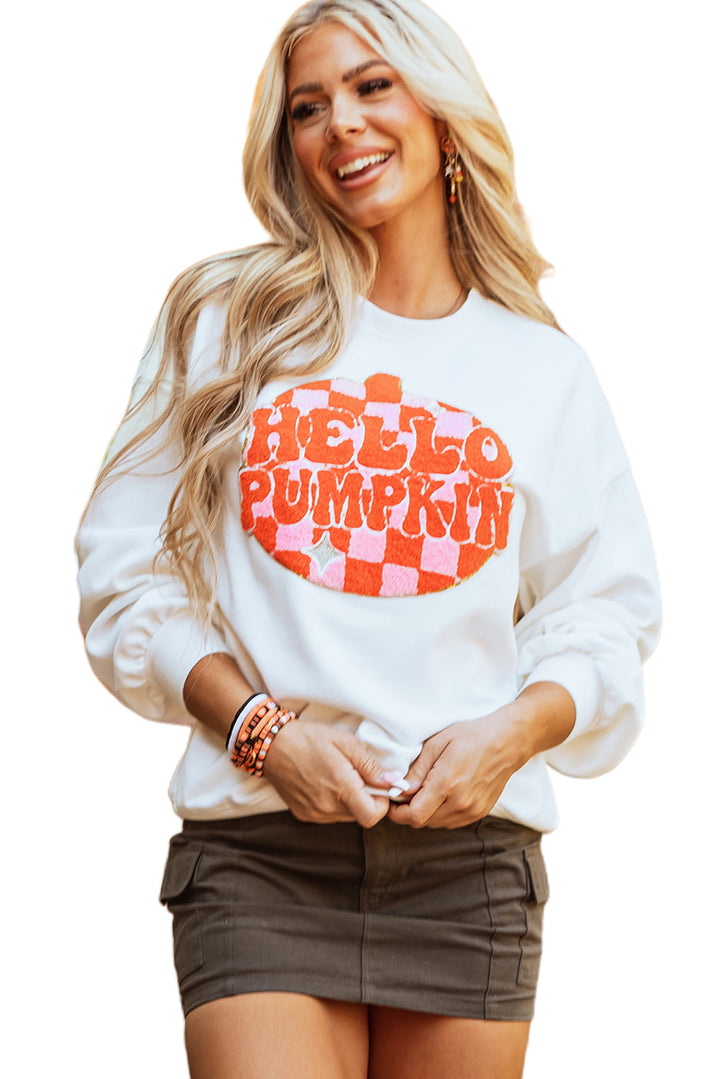 Terry Halloween Pumpkin Patched Pattern Pullover Sweatshirt