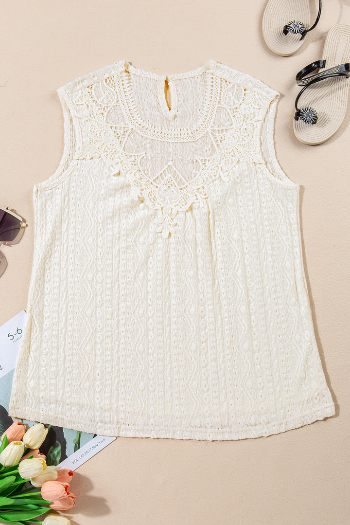 Guipure Lace Crochet Keyhole Back Tank Top