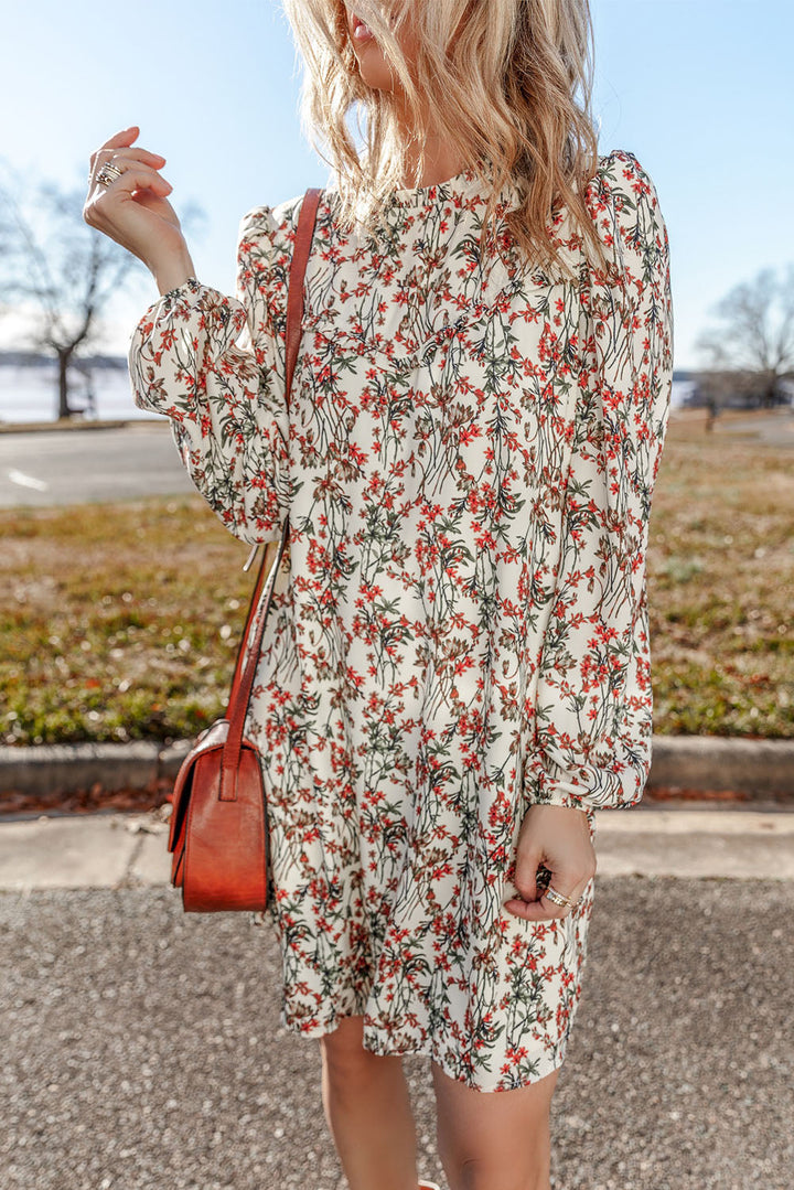 Floral Printed Long Sleeve Mini Dress