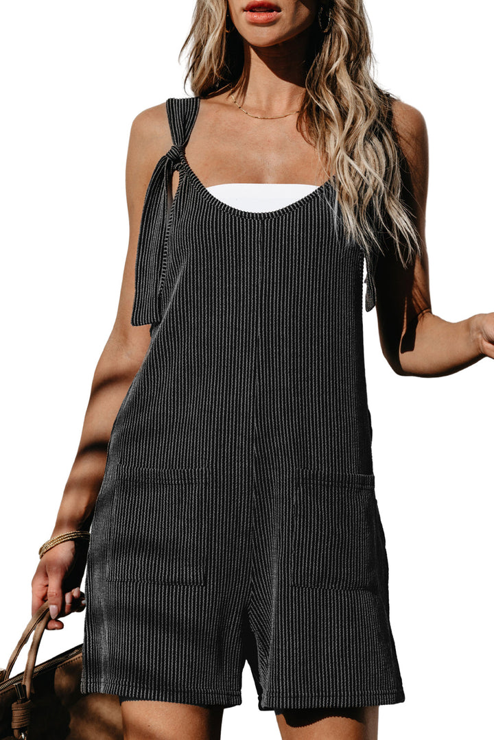 Striped Print Knotted Straps Pocketed Romper