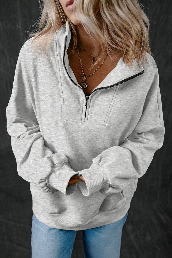 Zip-up Stand Neck Kangaroo Pocket Sweatshirt