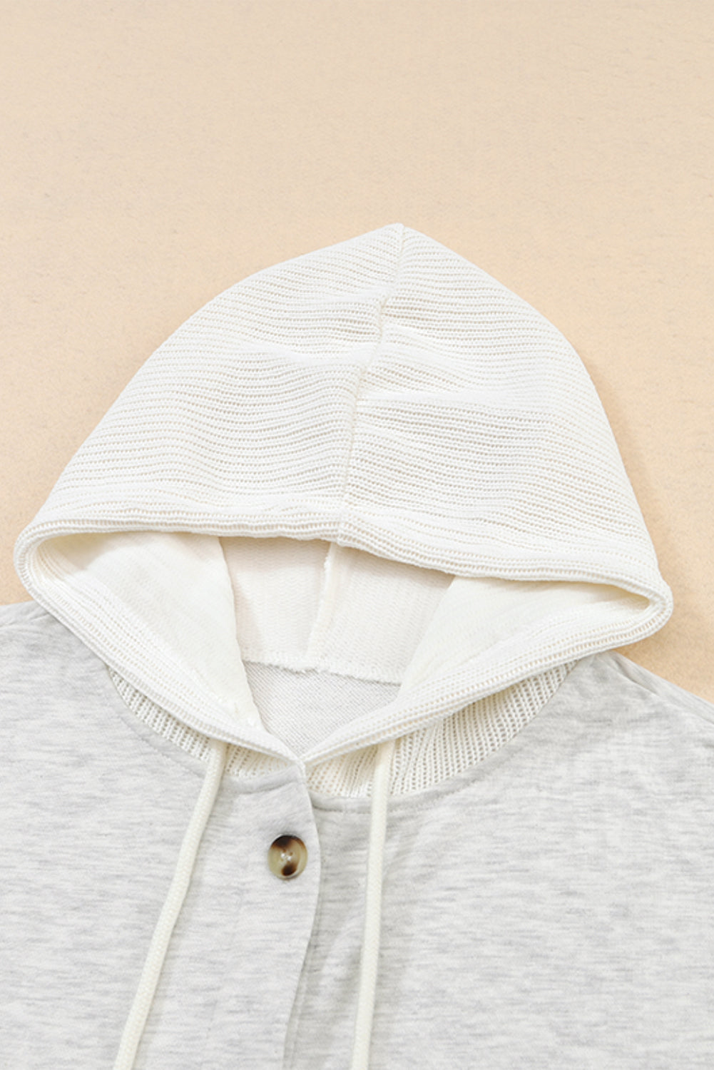 Button Up Contrast Knitted Sleeves Hooded Jacket