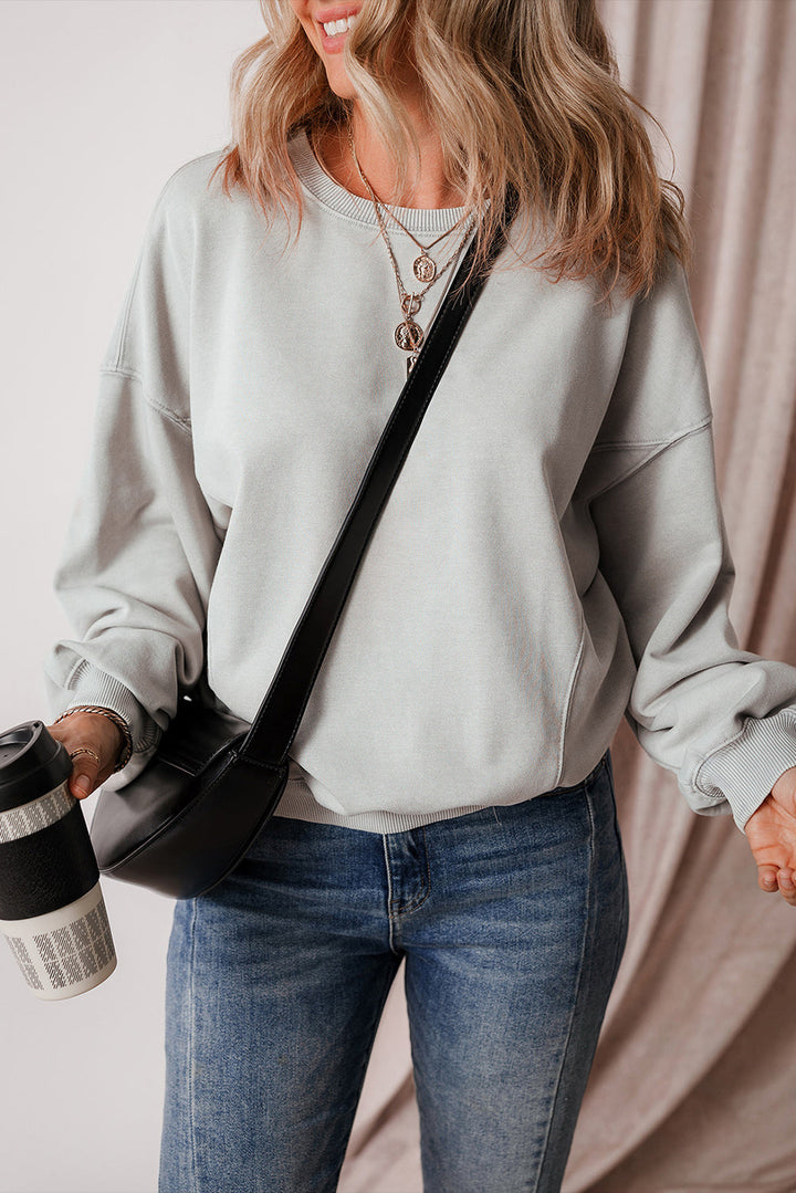 Exposed Seam Batwing Sleeve Drop Shoulder Sweatshirt