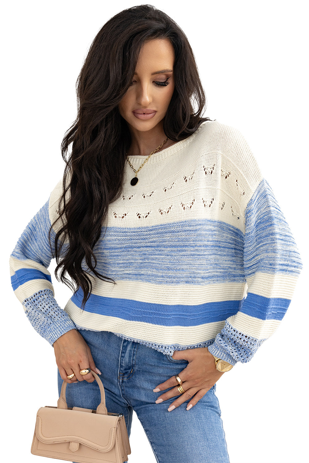 Open Stitch Puff Sleeve Sweater