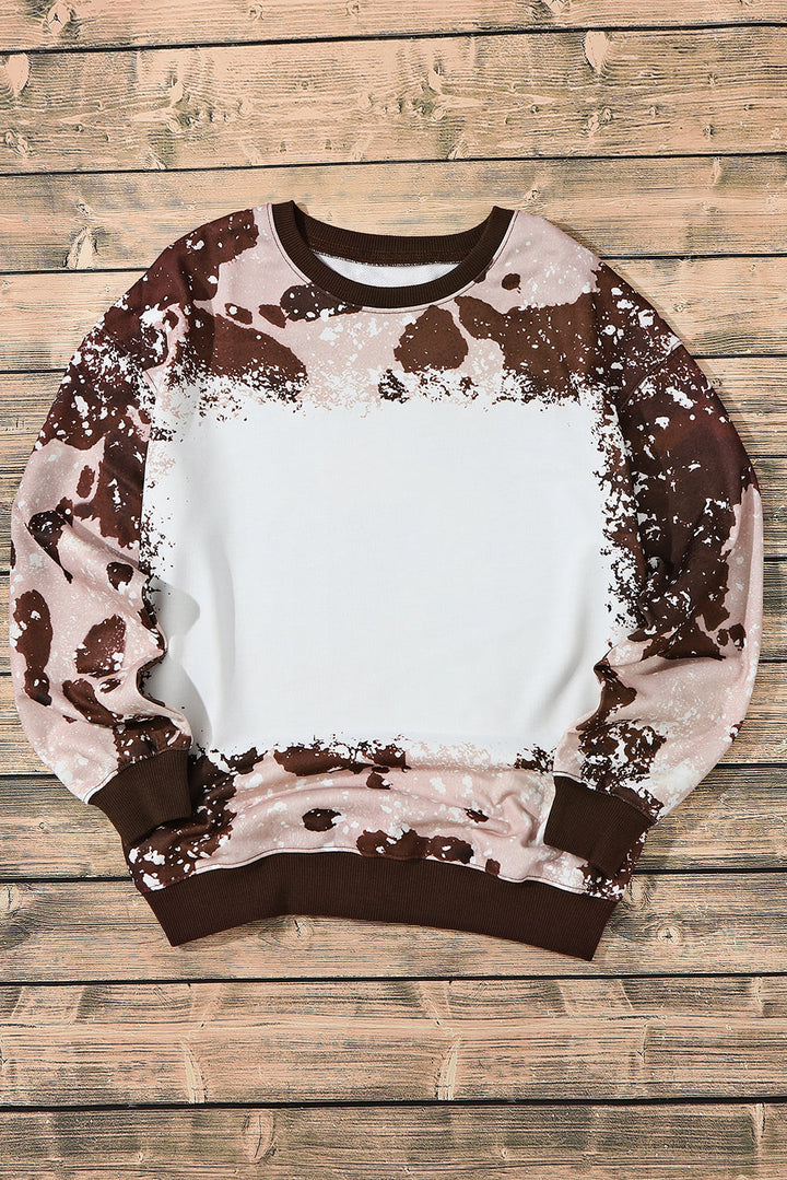 Bleached Tie Dye Leopard Print Long Sleeve Top