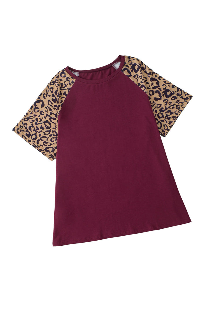 Contrast Leopard Raglan Sleeve Plus Size T-shirt