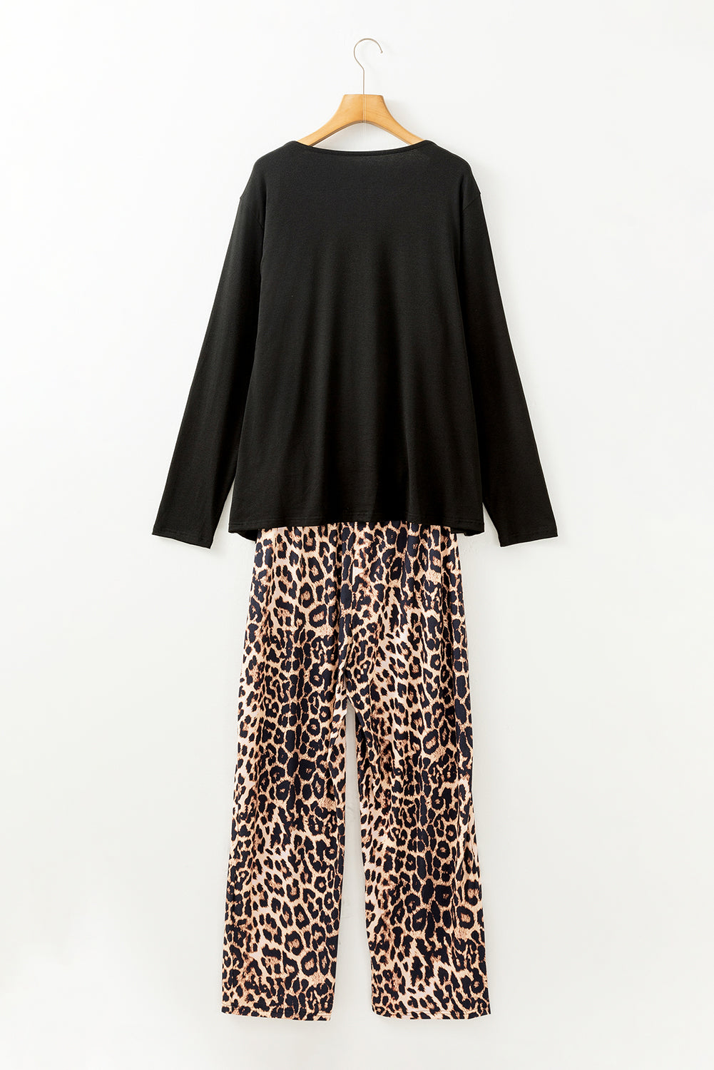 Leopard Patched Pocket Long Sleeve Top Plus Size Pants Set