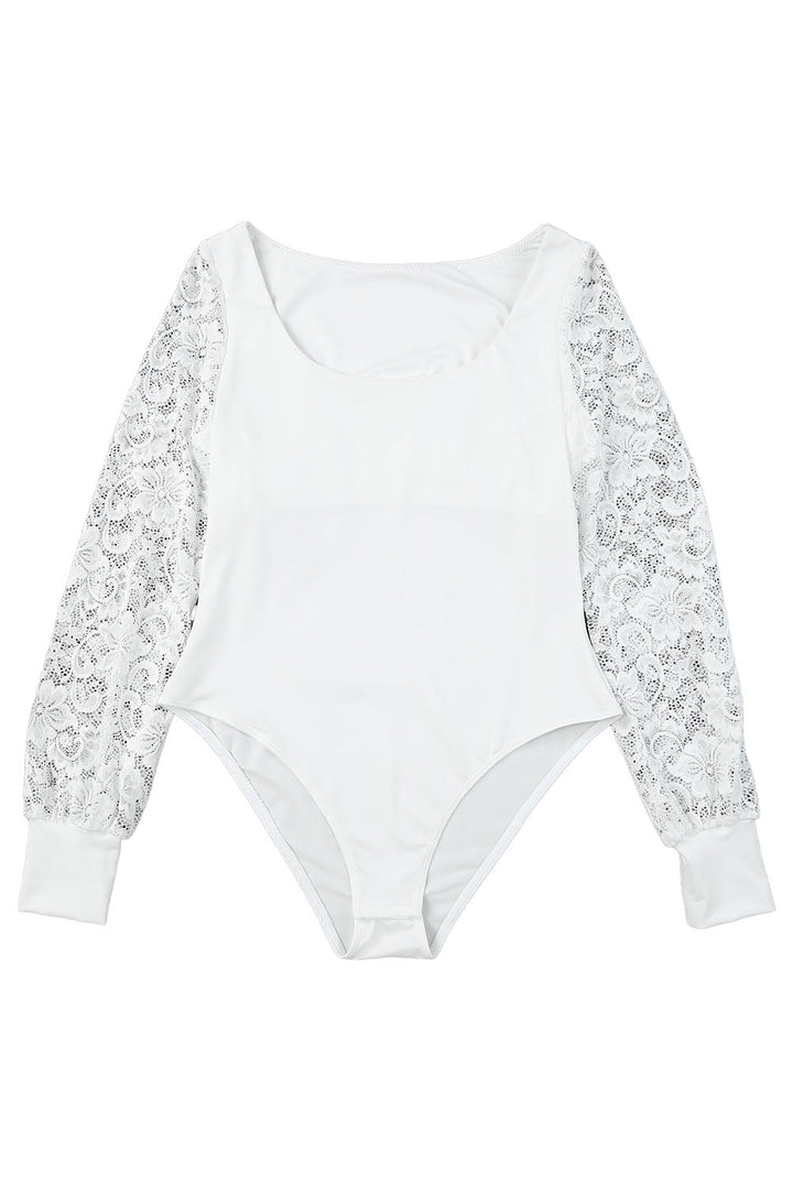 Lace Sleeves Square Neck Bodysuit