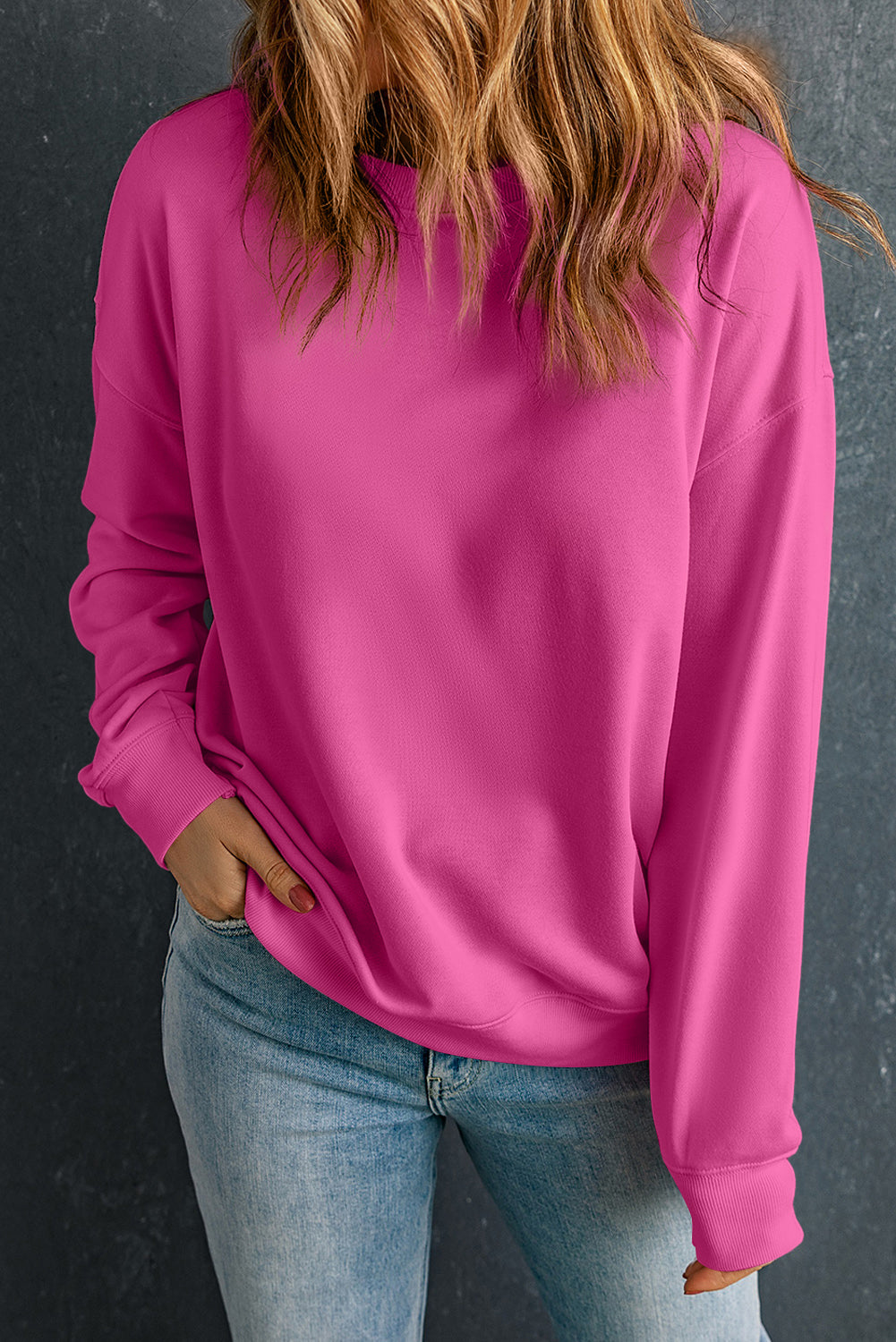 Solides, klassisches Pullover-Sweatshirt mit Rundhalsausschnitt