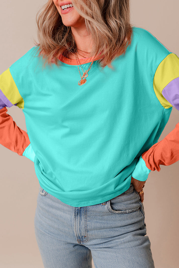 Colorblock Patchwork Long Sleeve Loose Top