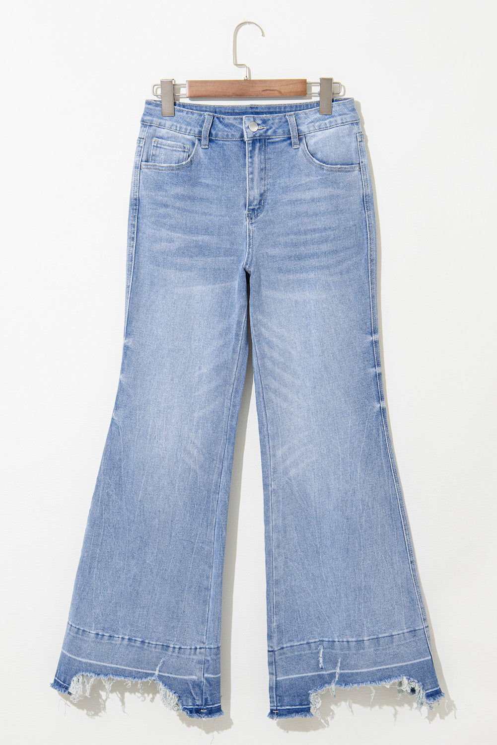 Acid Wash Raw Hem High Waist Flared Jeans