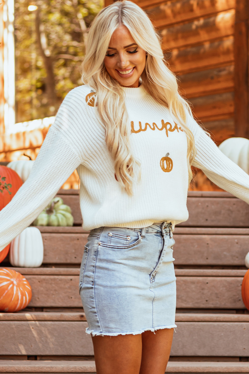 Pumpkin Yarn Stitch Ribbed Knit Sweater