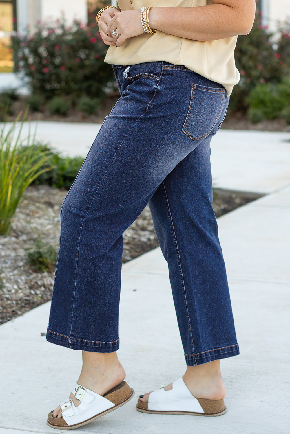 Plus Size Seamed Wide Leg High Waist Jeans