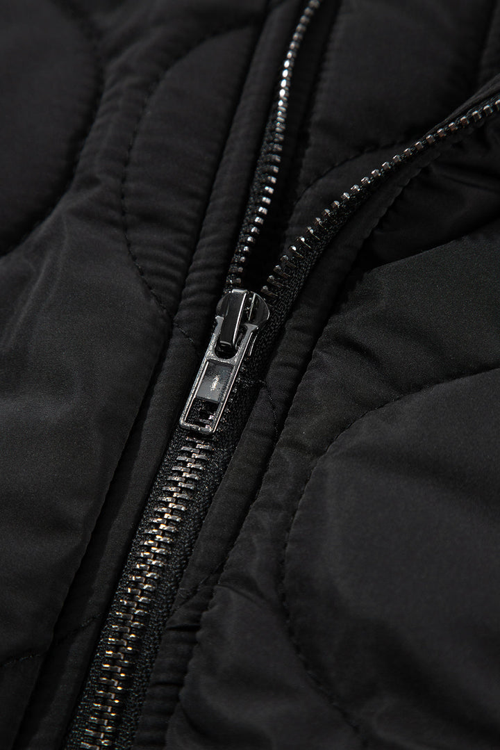 Quilted Drawstring Hooded Zip Up Puffer Vest