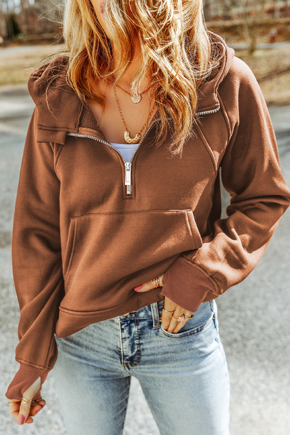 Quarter Zip Kangaroo Pocket Hoodie