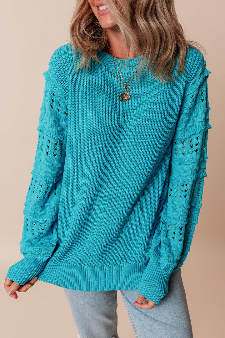 Ruffled Eyelet Bubble Sleeve Sweater