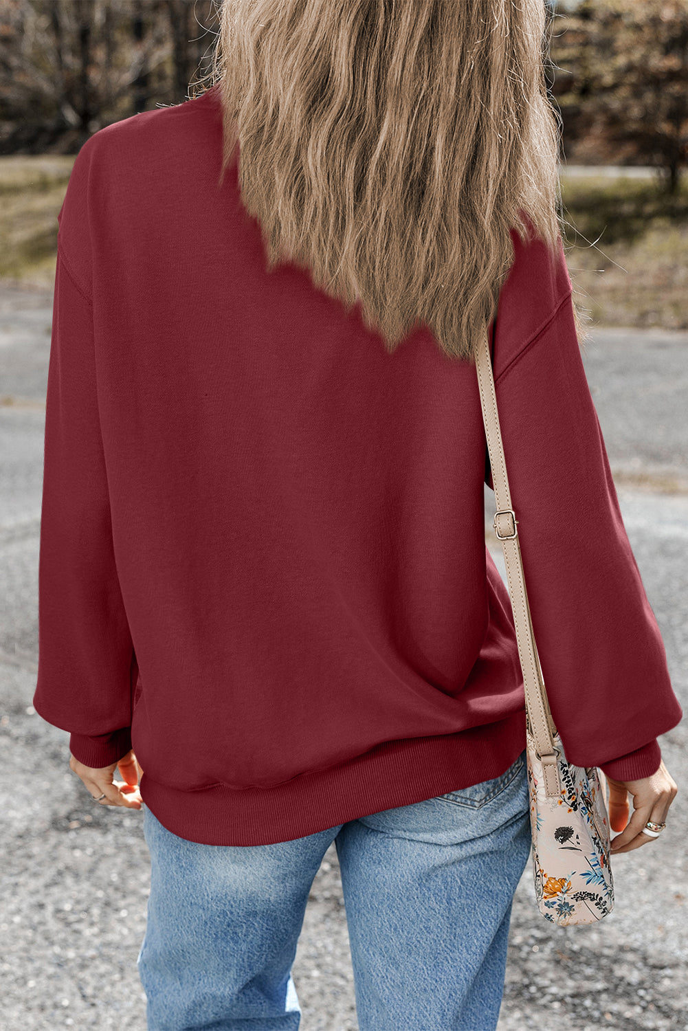 Plain Drop Shoulder Crewneck Pullover Sweatshirt