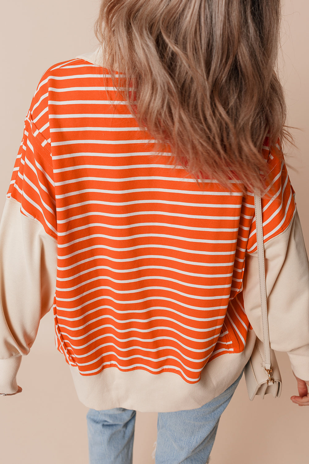 Color Block Loose Fit Collared Drop Shoulder Sweatshirt