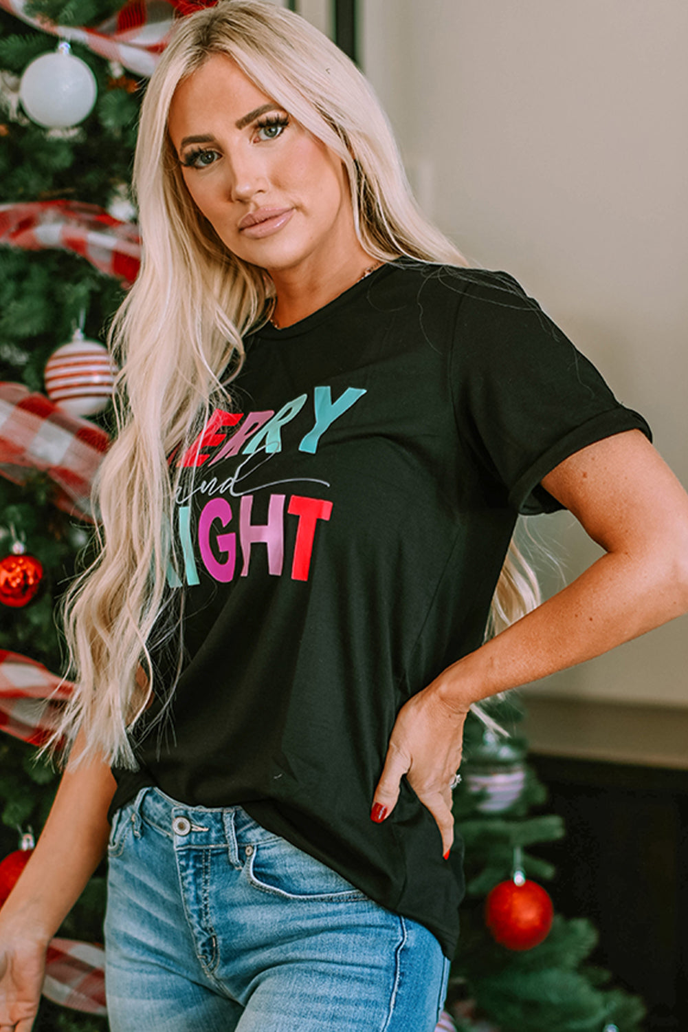 MERRY and BRIGHT Crew Neck Graphic Tee