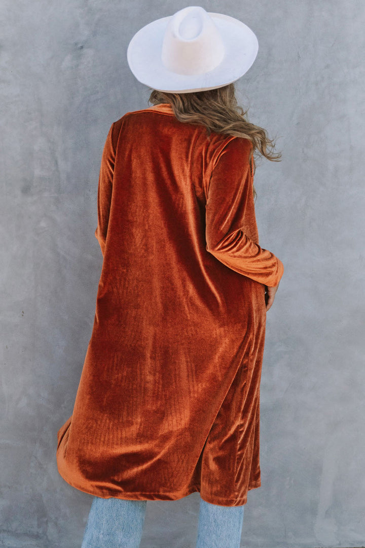 Retro Velvet Long Sleeve Pocket Coat