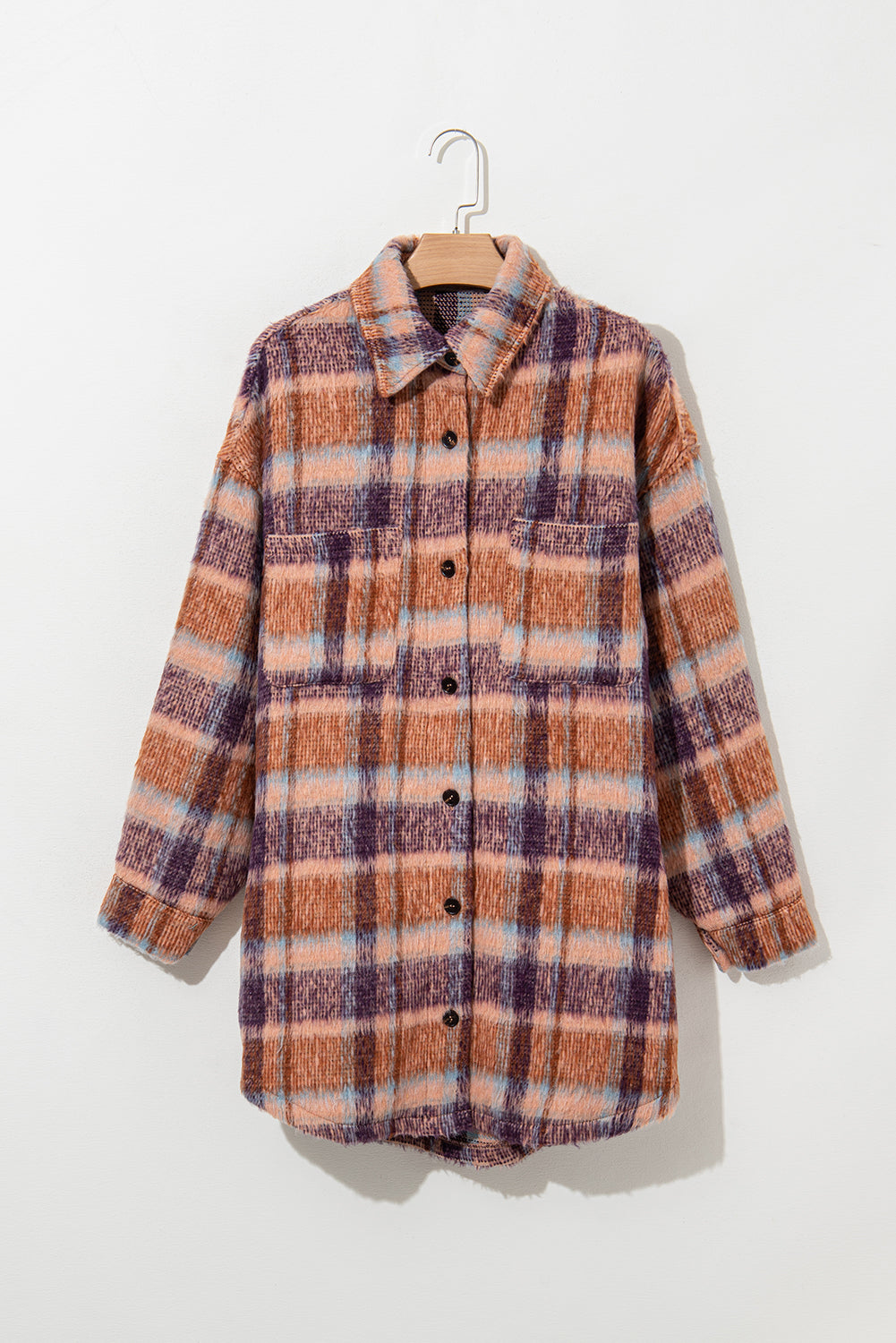 Plus Size Plaid Print Collared Button up Jacket