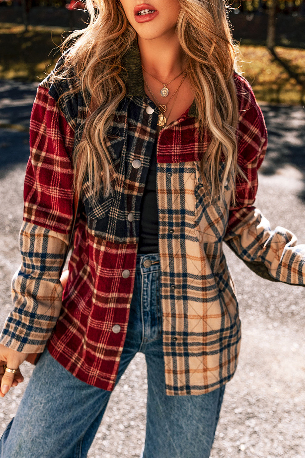 Mixed Plaid Patchwork Retro Shacket