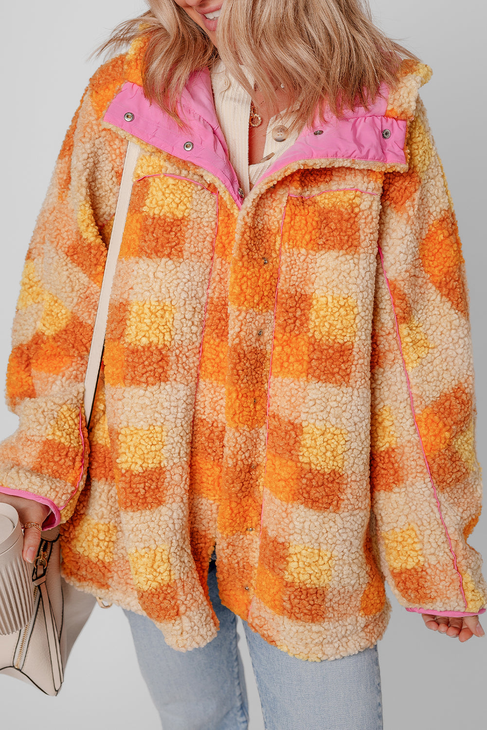 Checkered Sherpa Hooded Jacket